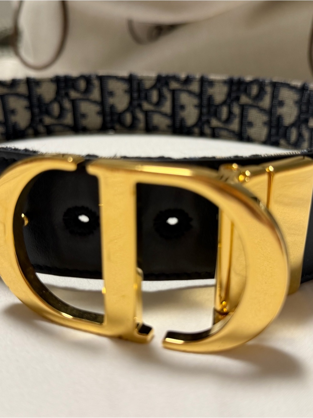 Dior women’s Reversible Logo Belt in Black and Navy
